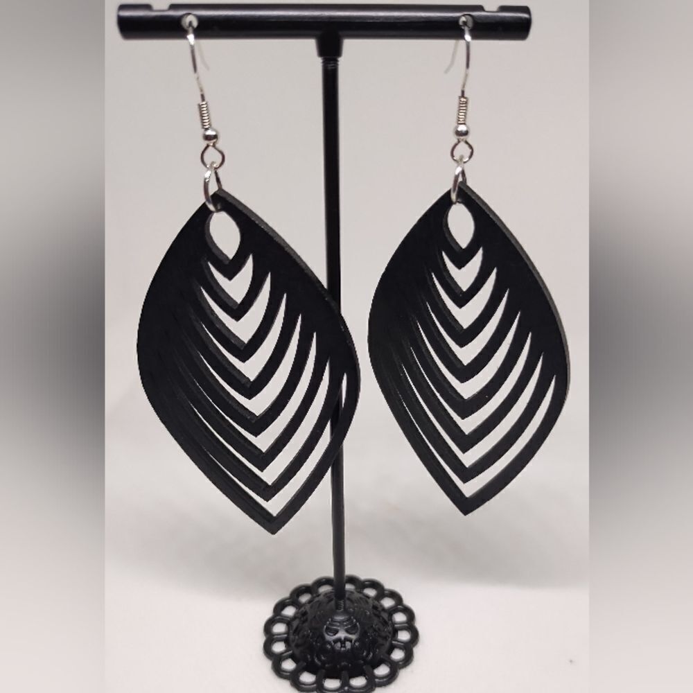 Earrings women's dangle wooden black‎ new e54